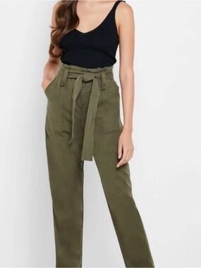 Topshop Olive High-Waist Tie-Belt Pants - 6